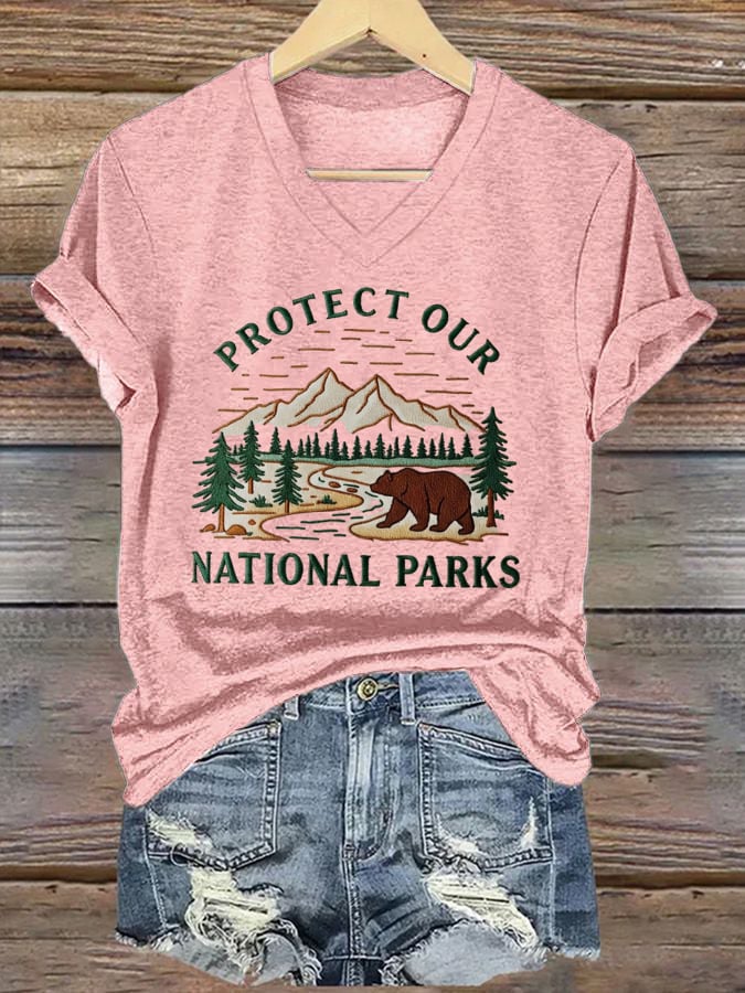 Women's Protect National Parks Print V-Neck T-Shirt