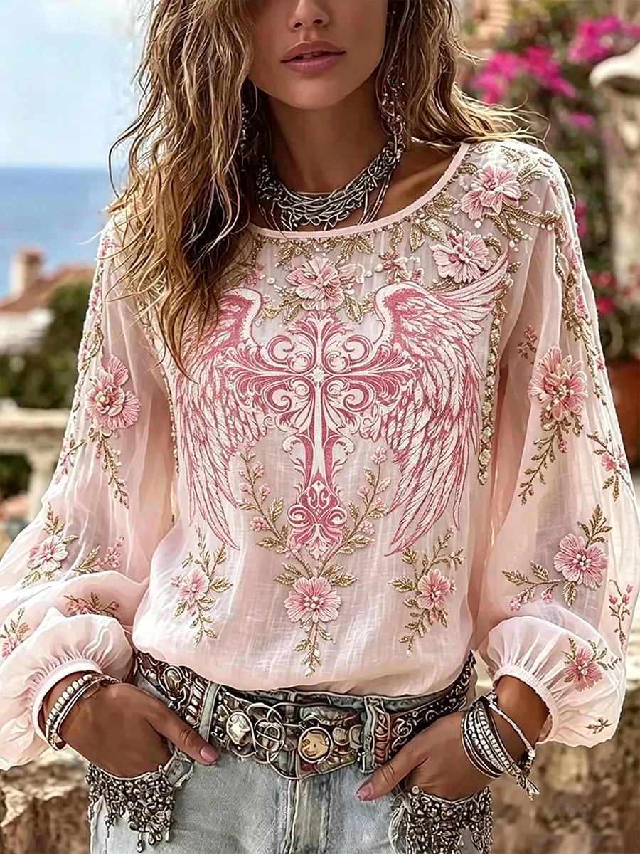 Women's Floral Faith Round Neck Top