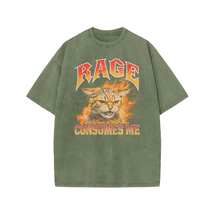 Vintage Rage Cat Graphic Print Acid Washed T-shirt