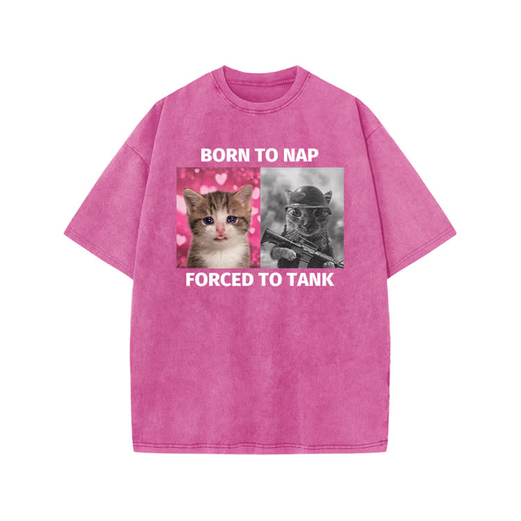 Vintage Funny Cat Graphic Print Acid Washed T-shirt
