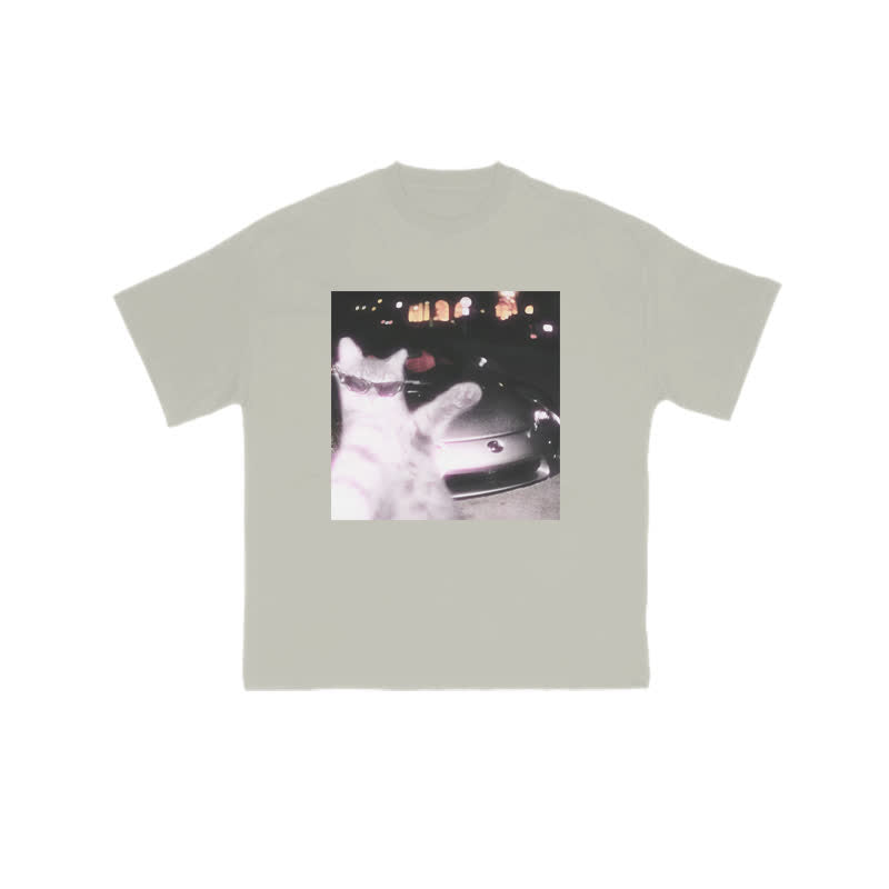 Unisex 100% Rich Cat Who Loves To Show Off Glasses Print T-shirt