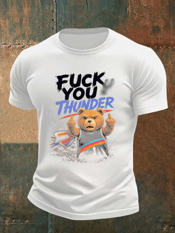 Men's Cute Little Bear Print Round Neck T-shirt