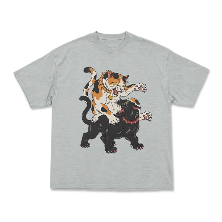 Vintage Cat Clash Graphic Print T-shirt