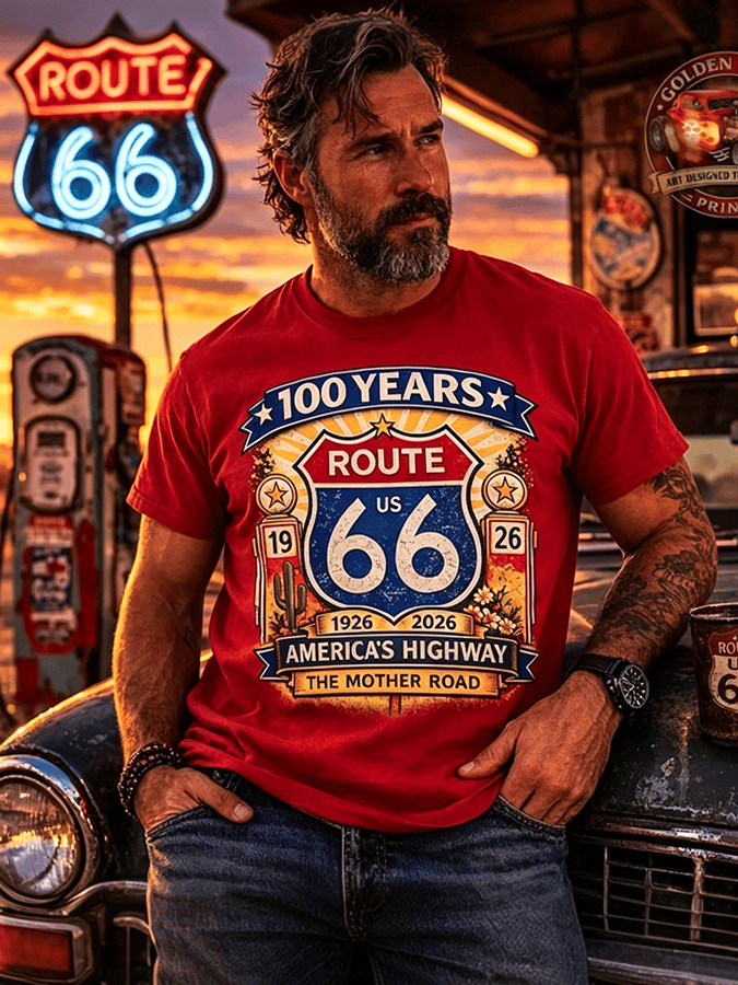 Men's Retro Short-Sleeve T-Shirt - Route 66, the Mother Road