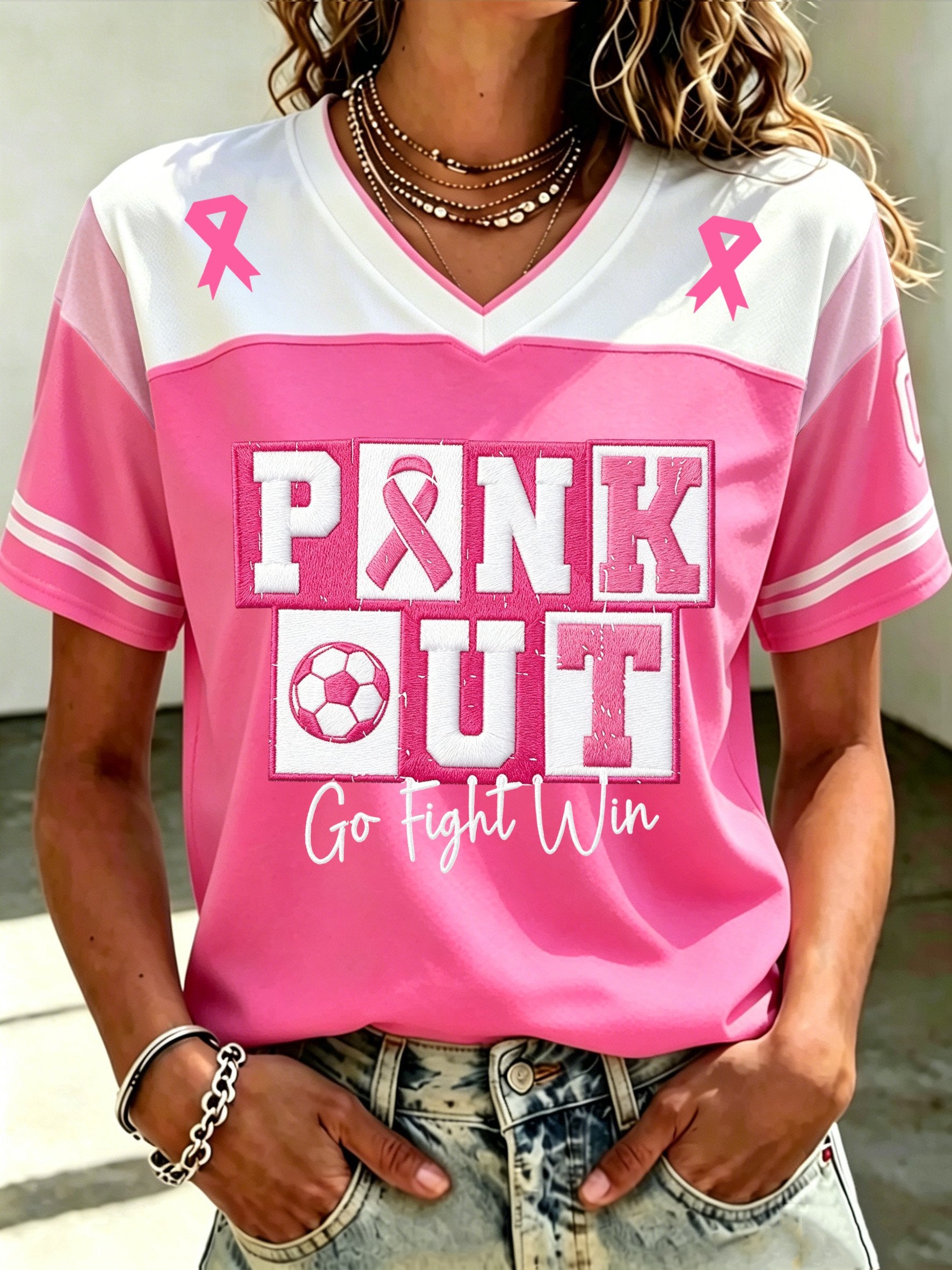 Women's Pink Printed V-Neck Top