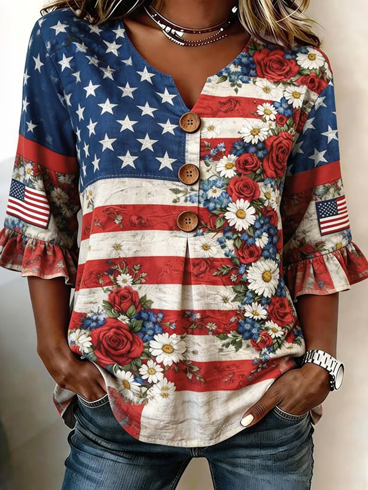 Women's Retro Floral Print Top