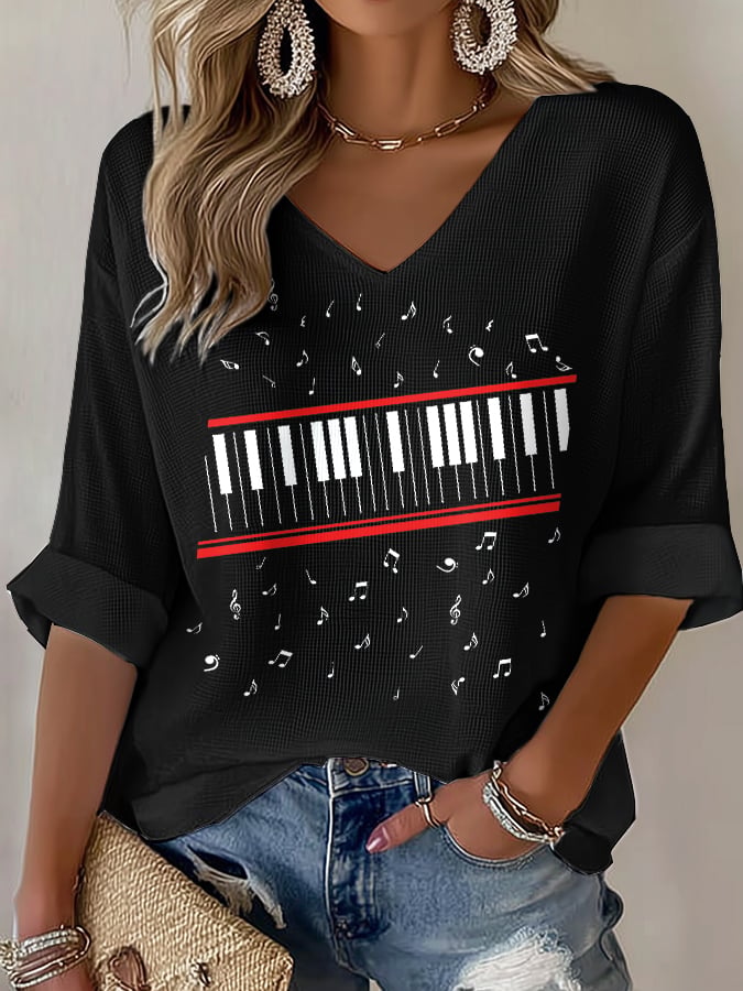 Women's King Of Pop Print V-Neck Top