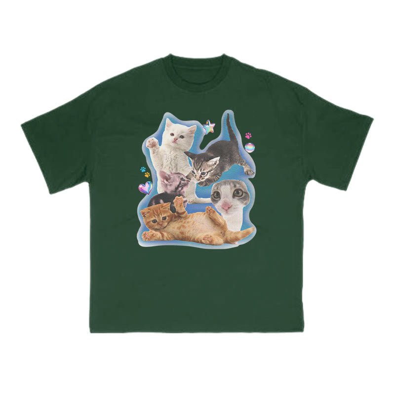 Funny Cutie Cats Print T-shirt