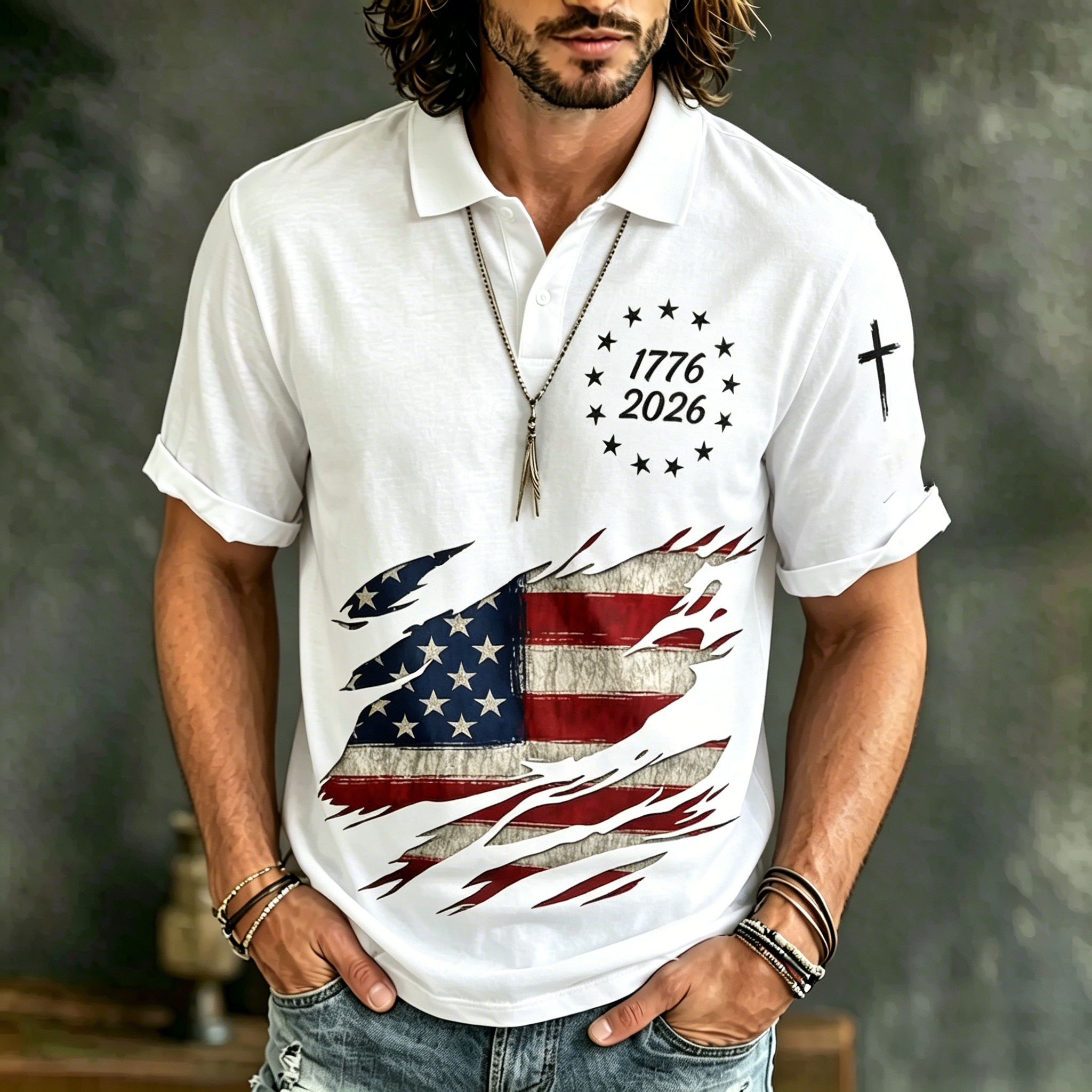 Men's Anniversary Of The United States Print Polo Shirt