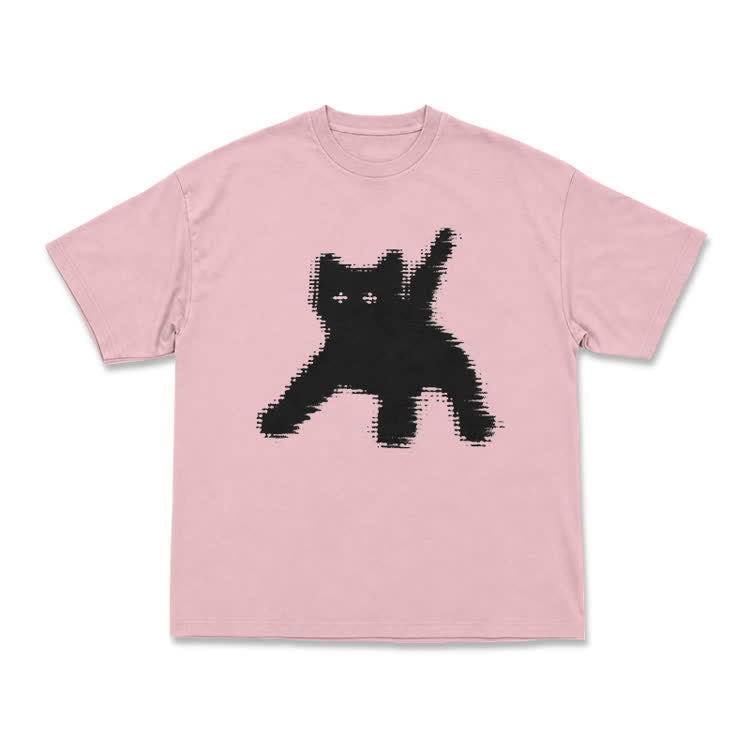 Casual Pixel Cat Graphic Crew Neck T Shirt
