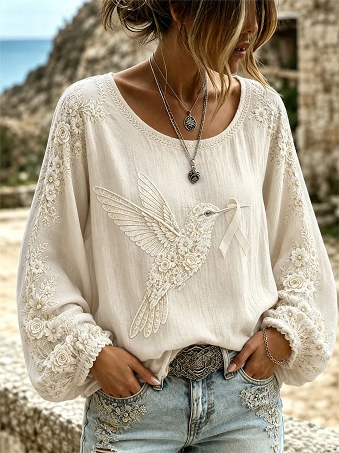 Women's Retro Print Long-Sleeved Top