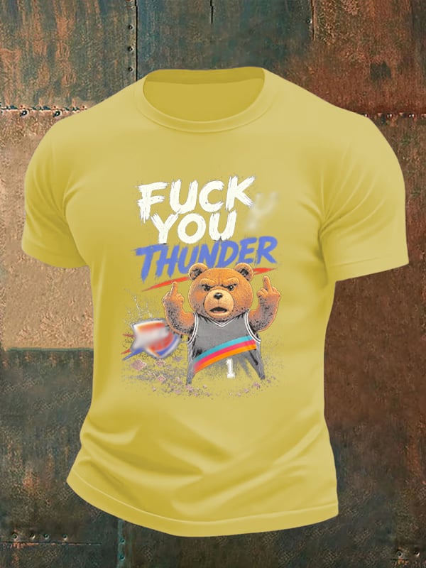 Men's Cute Little Bear Print Round Neck T-shirt