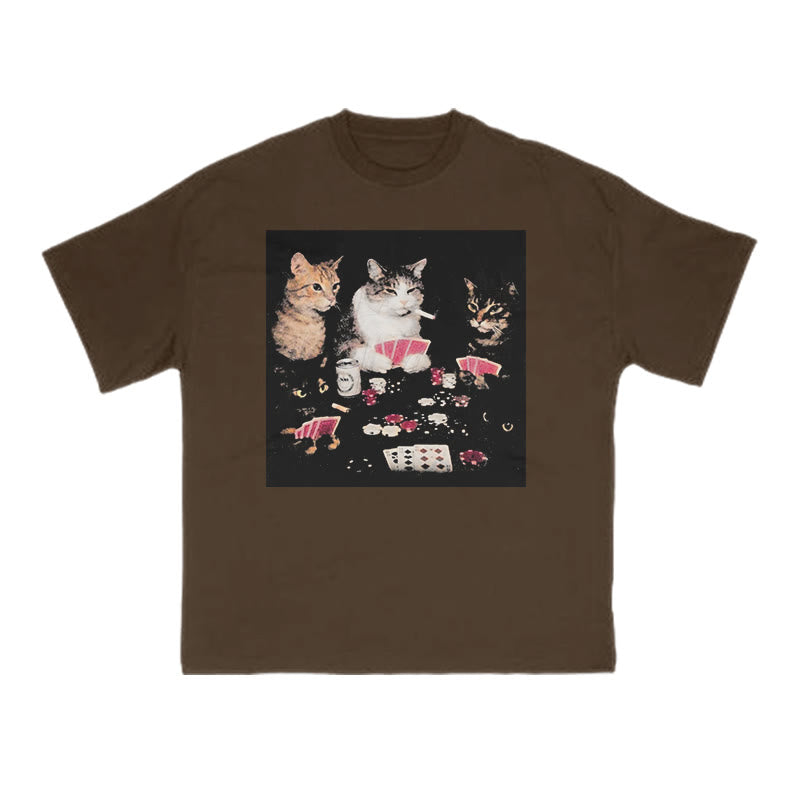 Cats Playing Texas Hold'em Print T-shirt
