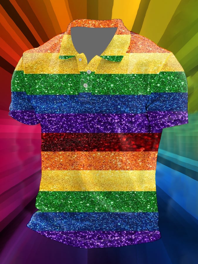 Man's Rainbow Stripe Printed POLO Shirt