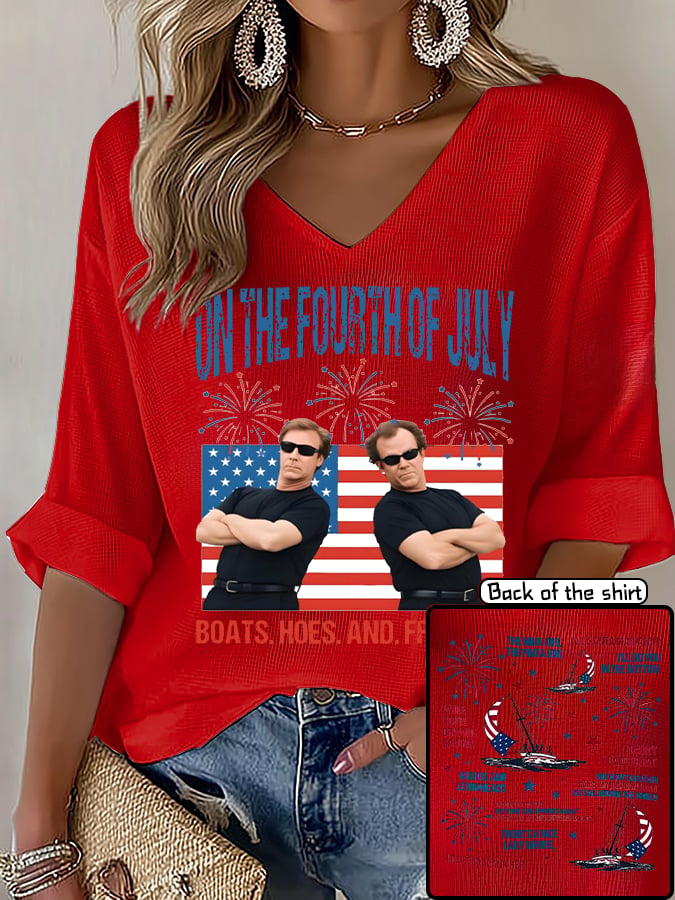V-Neck ON THE FOURTH OF JULY Print T-Shirt