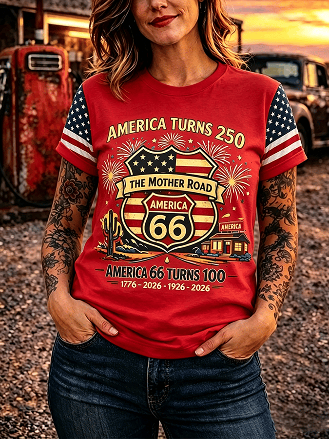 Women's Retro Short-Sleeve T-Shirt - Route 66, the Mother Road