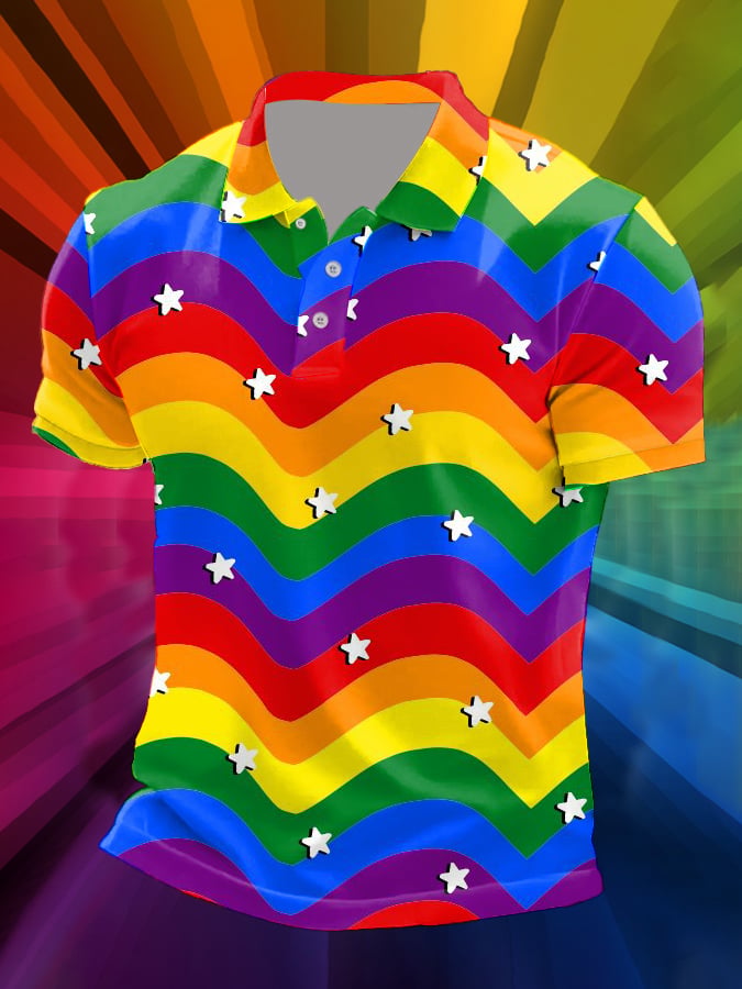 Man's Rainbow Pride Stripes Printed POLO Shirt
