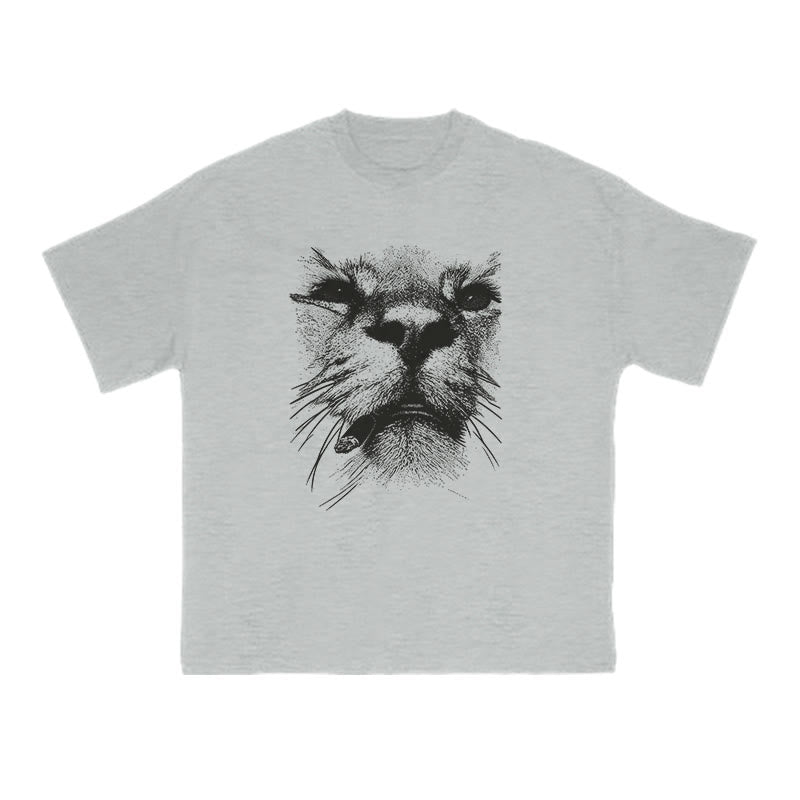 A Badass Smoking Cat Print T-shirt