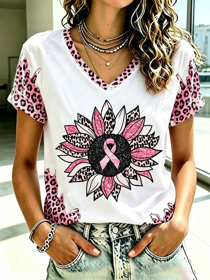 Women's Retro Breast Cancer Awareness Print Top