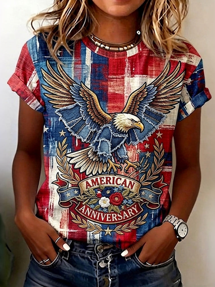 Women's Independence Day Eagle Art Print Crew Neck Short Sleeve T-shirt
