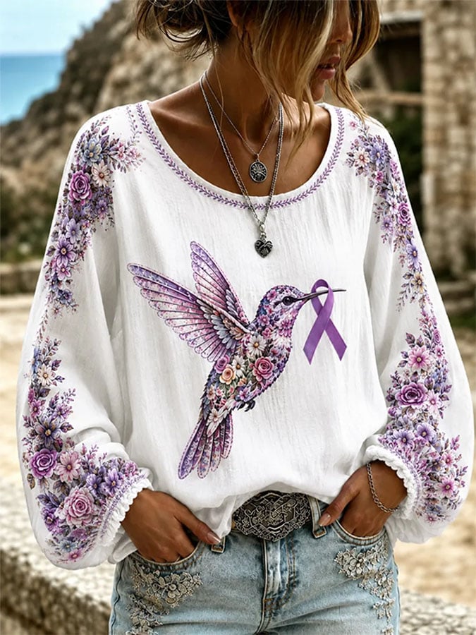 Women's Retro Print Long-Sleeved Top