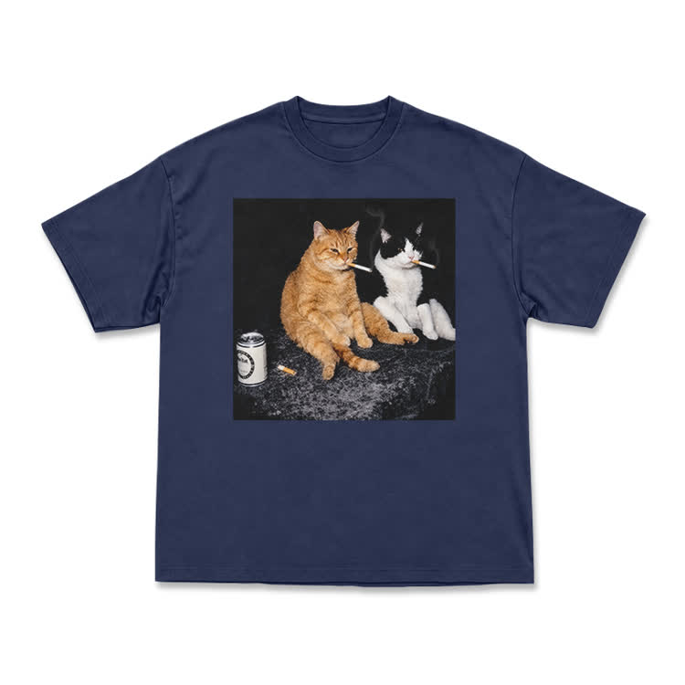 Vintage Smoking Cats Graphic T-Shirt