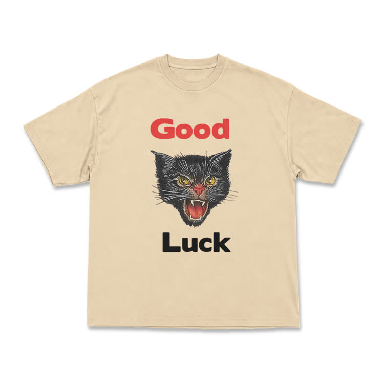 Casual Good Luck Black Cat Graphic T-Shirt