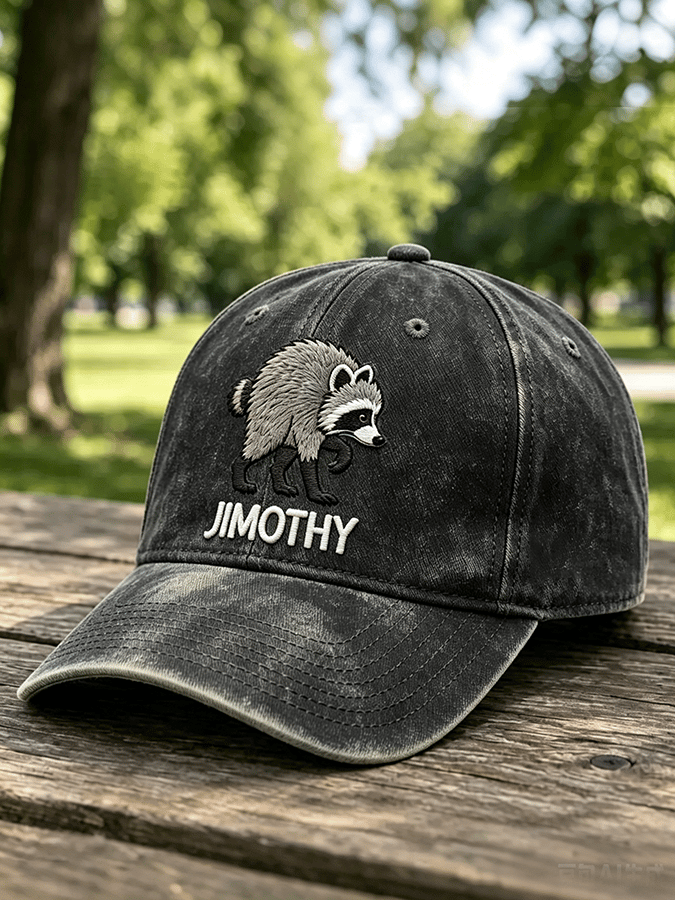 Retro Jimothy Raccoon Print Baseball Cap