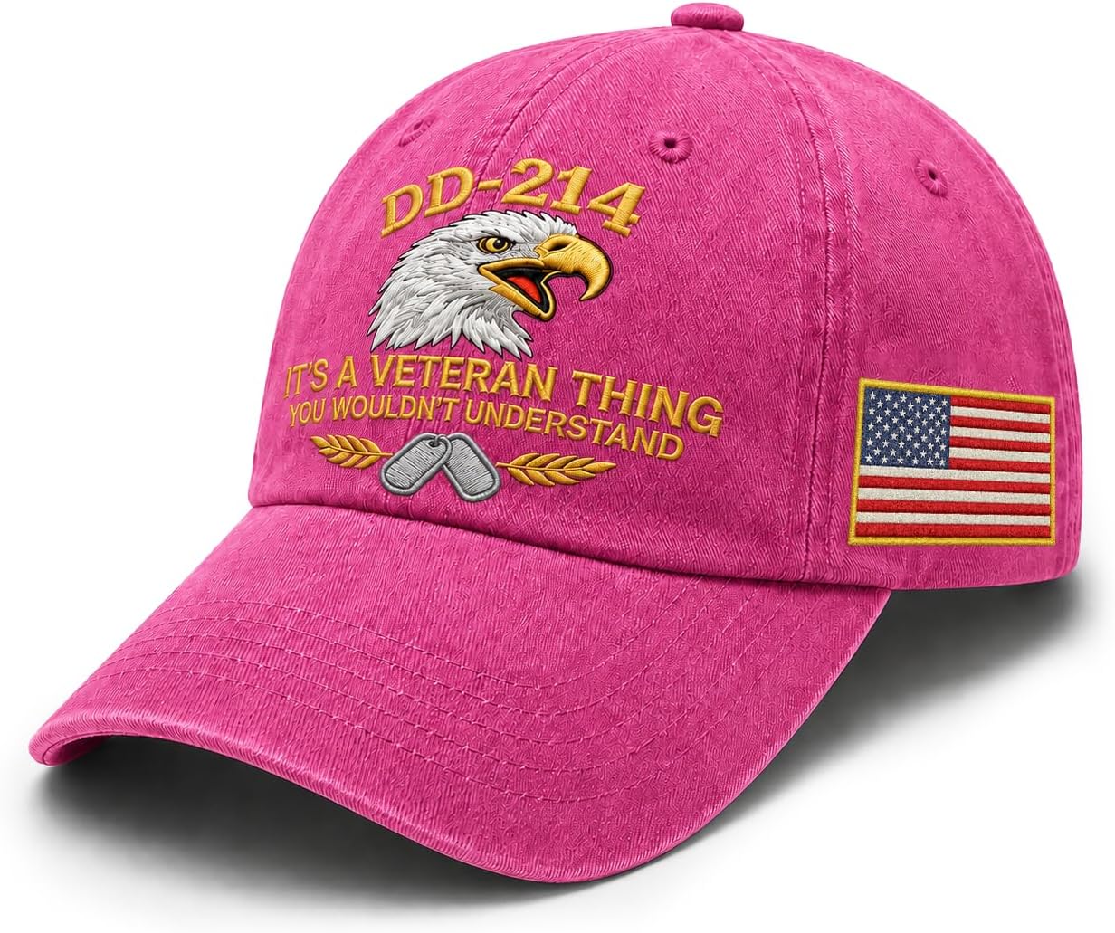 DD-214 Veteran Embroidered Hat for Men Patriotic Military Baseball Cap with Embroidered Flag, Adjustable Fit
