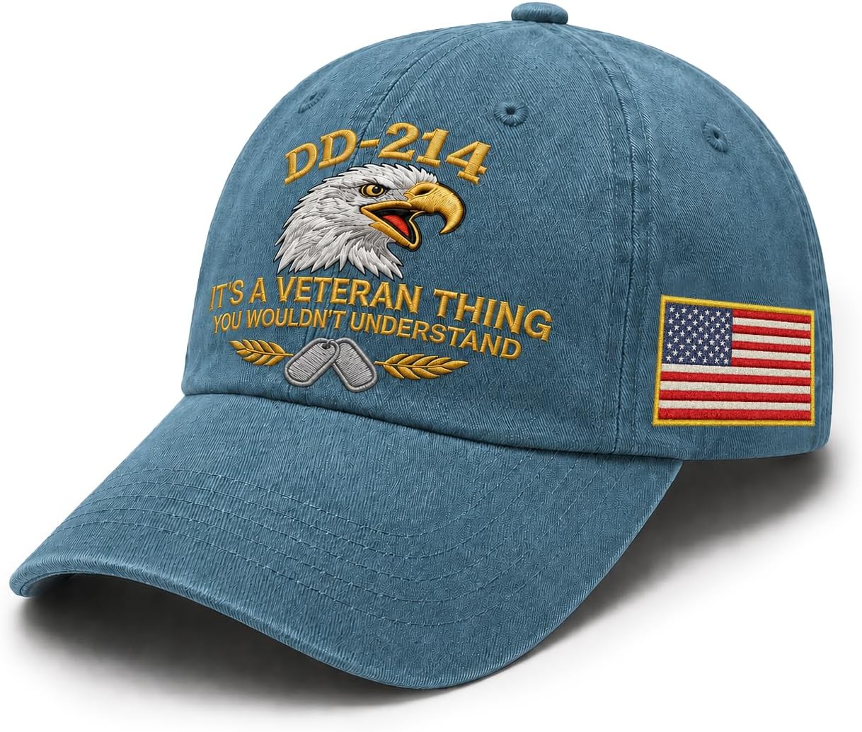 DD-214 Veteran Embroidered Hat for Men Patriotic Military Baseball Cap with Embroidered Flag, Adjustable Fit
