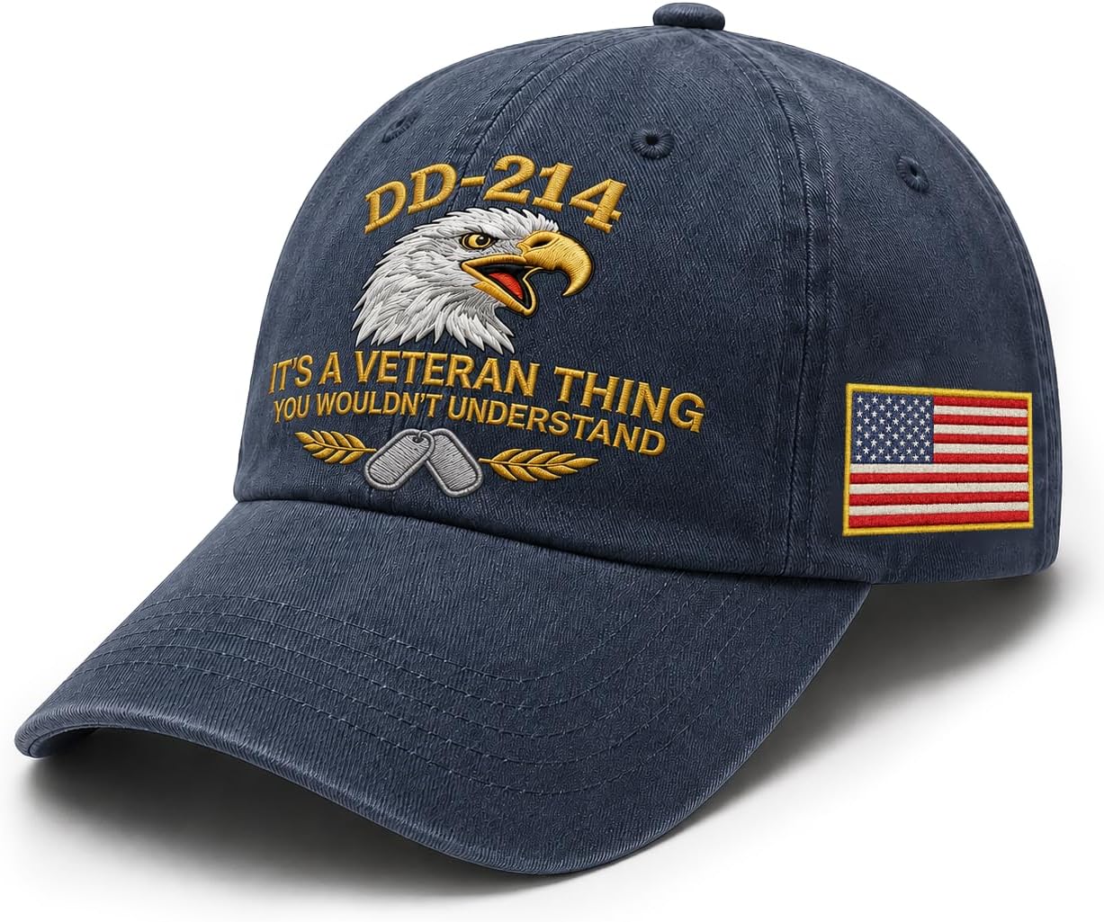 DD-214 Veteran Embroidered Hat for Men Patriotic Military Baseball Cap with Embroidered Flag, Adjustable Fit
