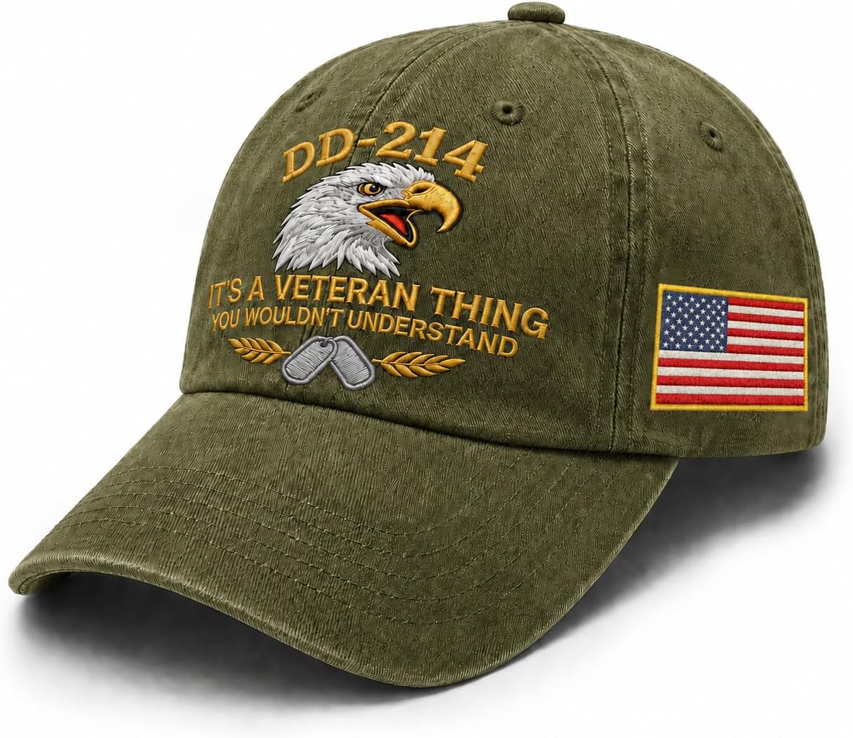 DD-214 Veteran Embroidered Hat for Men Patriotic Military Baseball Cap with Embroidered Flag, Adjustable Fit