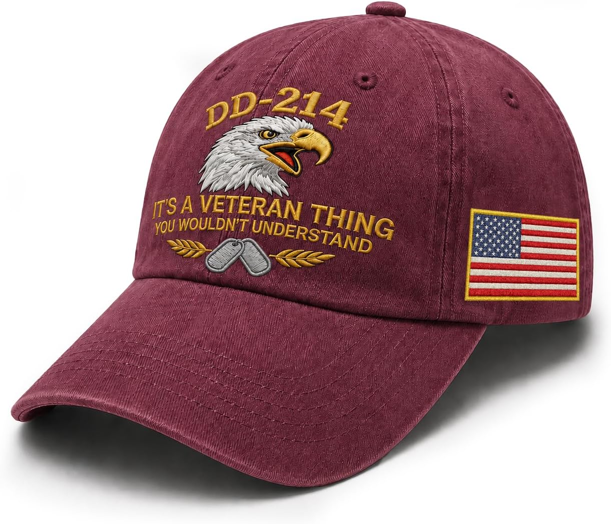 DD-214 Veteran Embroidered Hat for Men Patriotic Military Baseball Cap with Embroidered Flag, Adjustable Fit