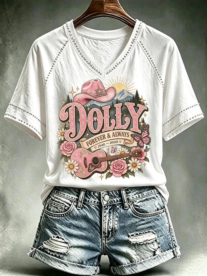 Women's Country Music Legend Tribute Print Casual T-shirt