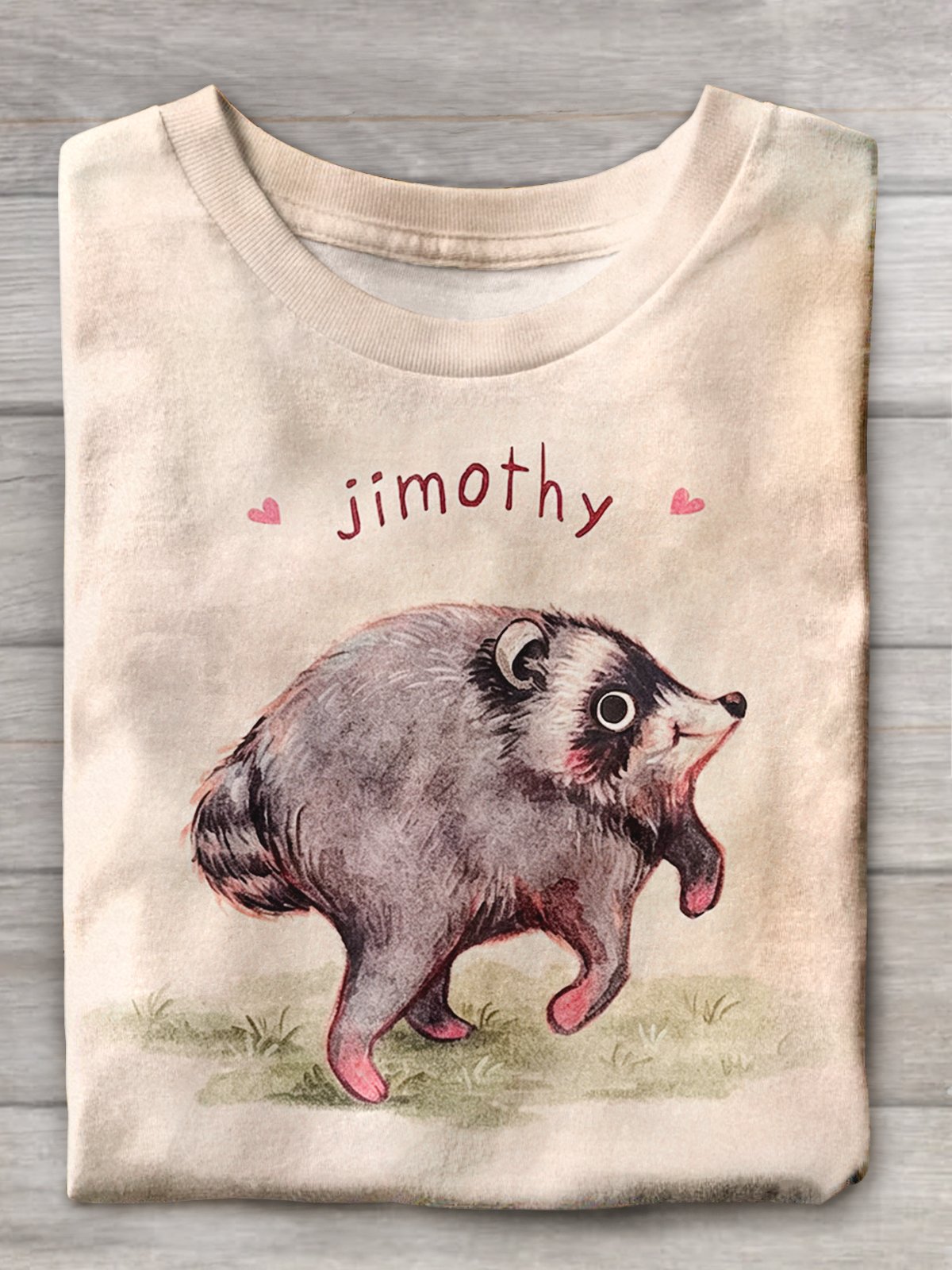 Women's Funny Vintage Jimothy Raccoon Art Printed T-shirt