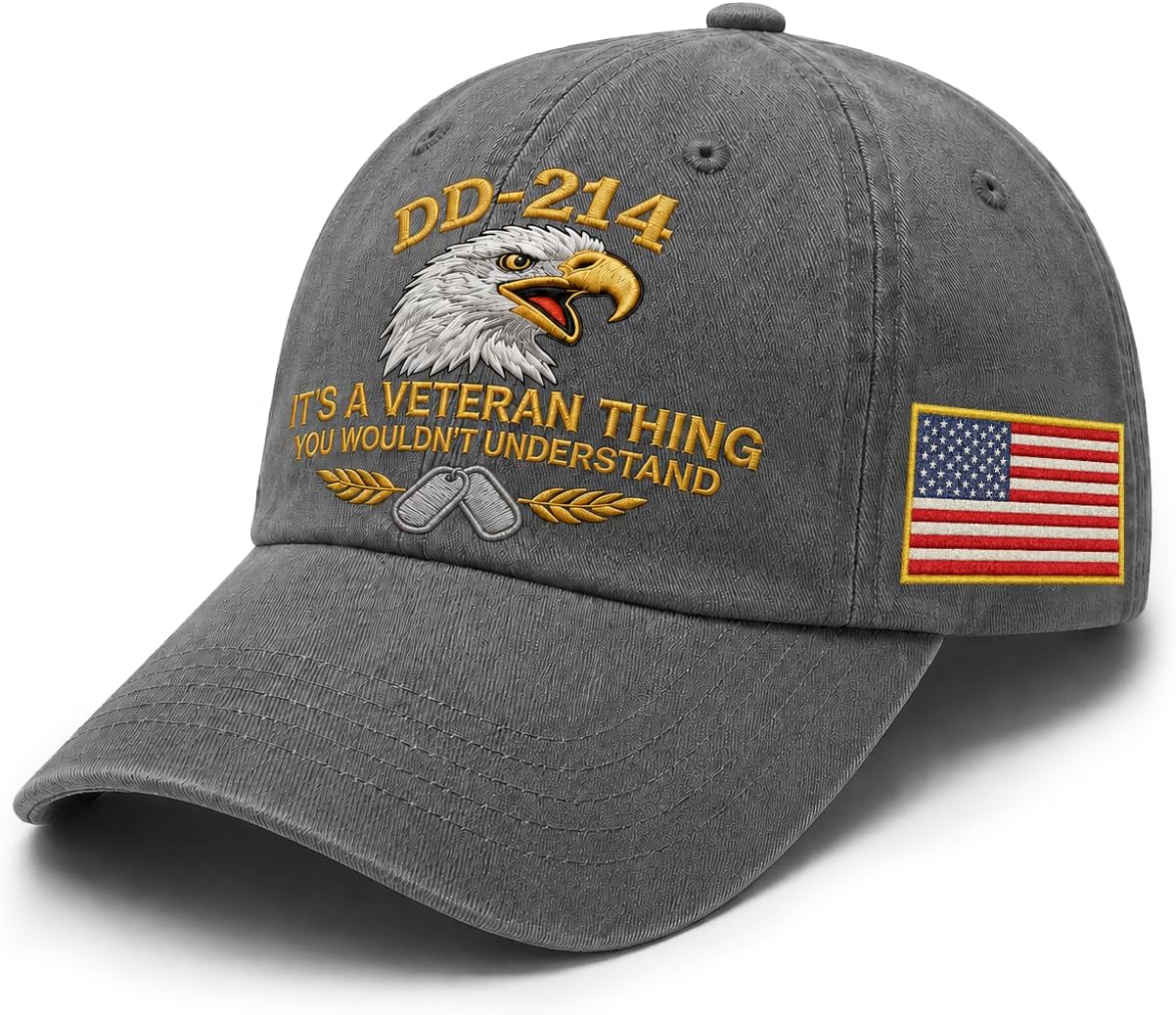 DD-214 Veteran Embroidered Hat for Men Patriotic Military Baseball Cap with Embroidered Flag, Adjustable Fit