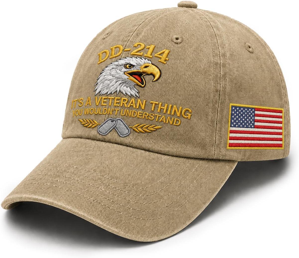DD-214 Veteran Embroidered Hat for Men Patriotic Military Baseball Cap with Embroidered Flag, Adjustable Fit