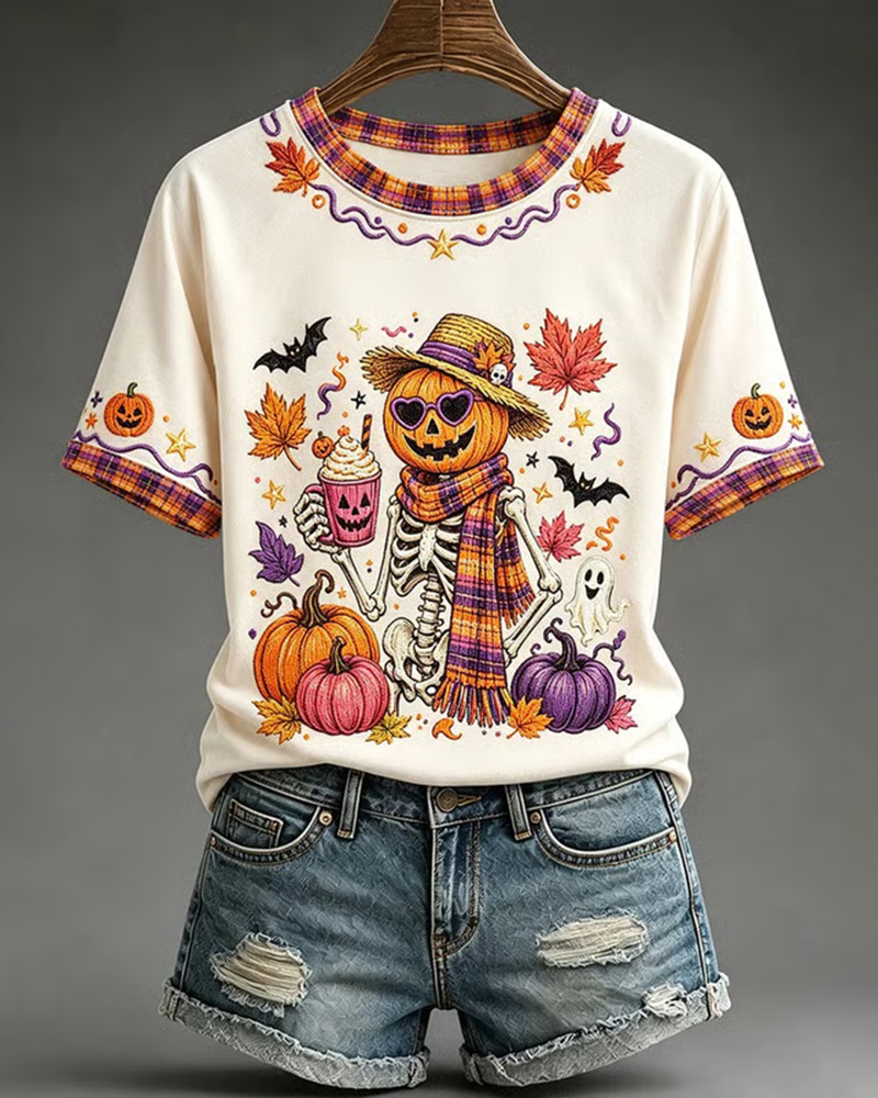 Women's Halloween Fun Pumpkins Printed T-Shirt