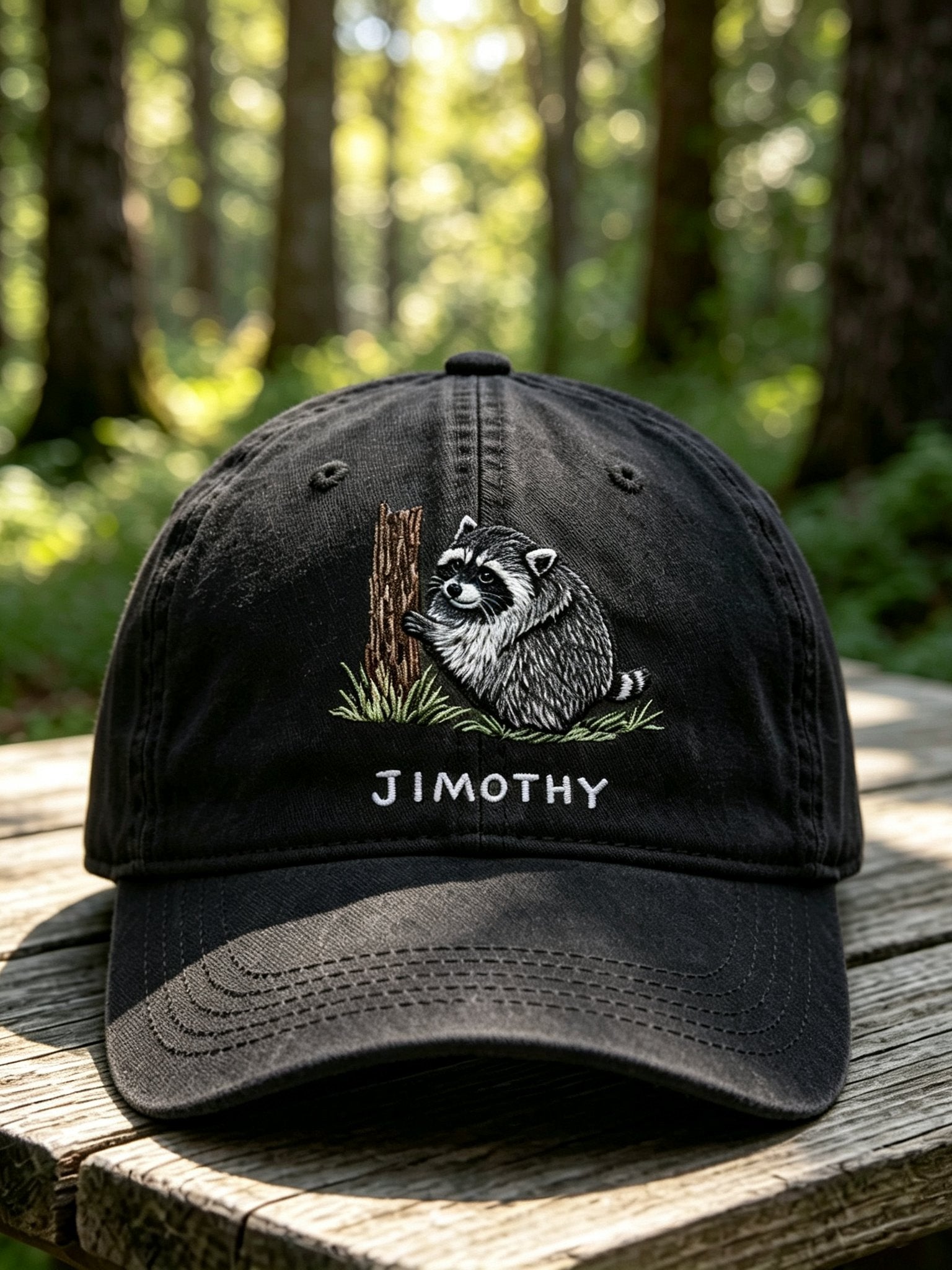 Retro Jimothy Raccoon Print Baseball Cap