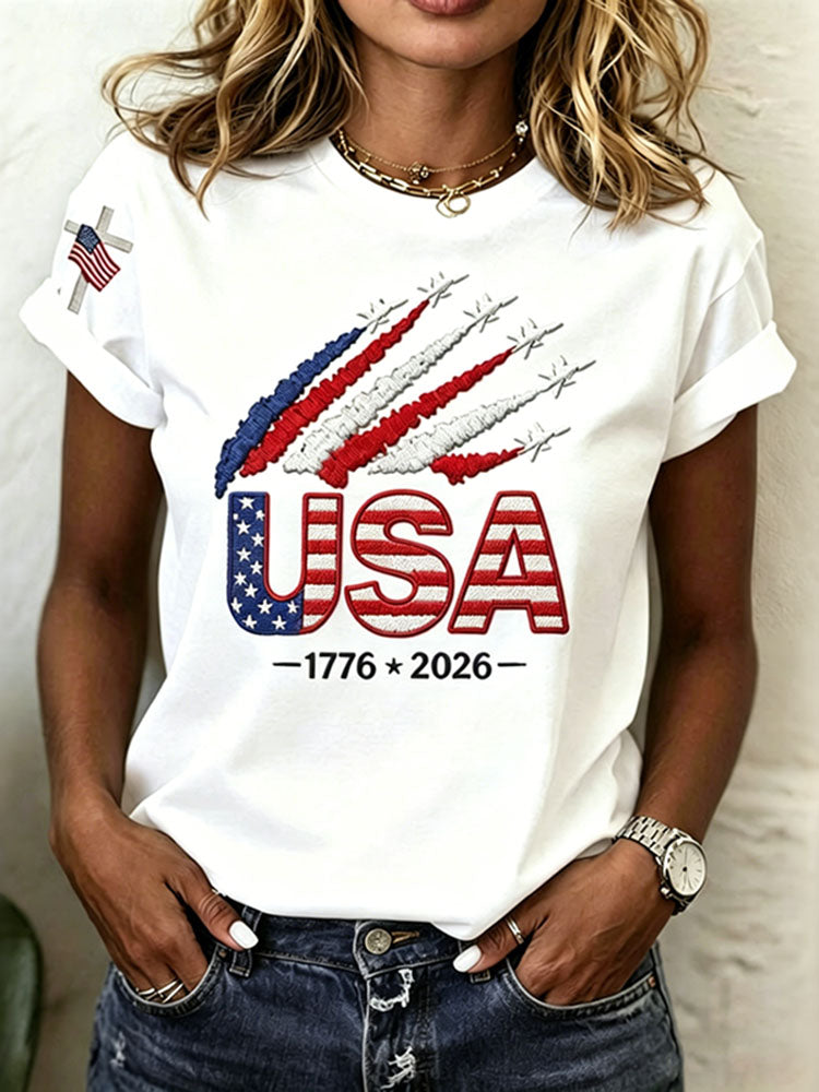 Women’s Usa Anniversary Print Crew Neck Short Sleeve T-shirt