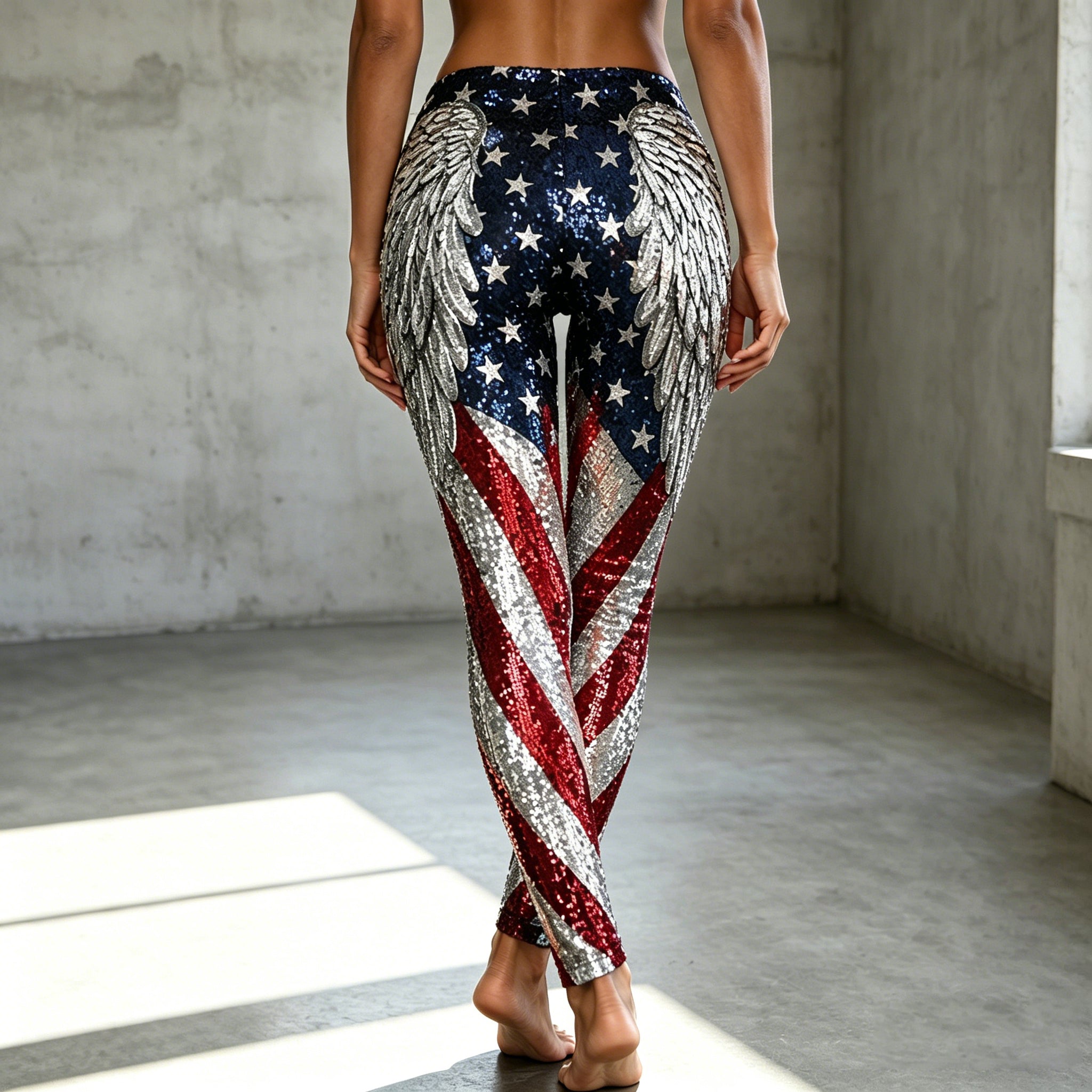 Independence Day Angel Wings Women's Sequins Leggings