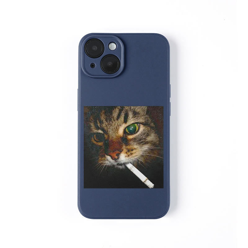 Cat With Cigarette In Mouth Print Phone Case