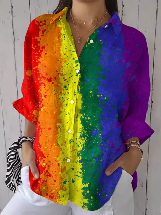 Women's Rainbow Stripe Print Casual Shirt