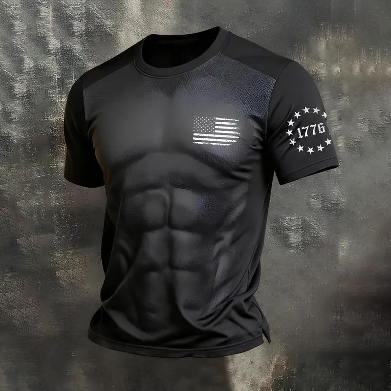 Men's Vintage Patriot Muscle Color Block Print Short Sleeve T-shirt