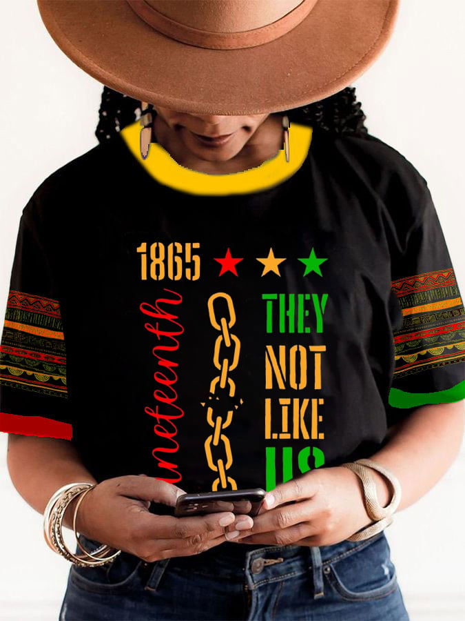 Women's Black Juneteenth Print Casuasl T-Shirt