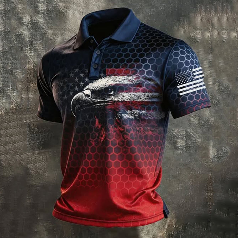 Men's Usa Anniversary Eagle Geometric Print Polo Shirt