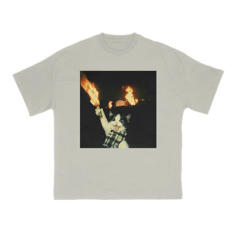Unisex Mischievous Cat Print T-shirt