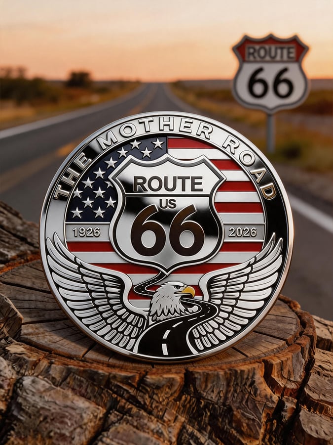 Mother'S Road Route 66 Centennial Celebration Printed Brooch