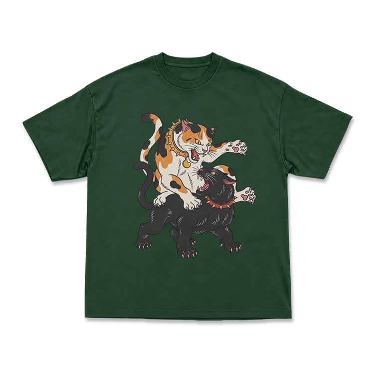 Vintage Cat Clash Graphic Print T-shirt