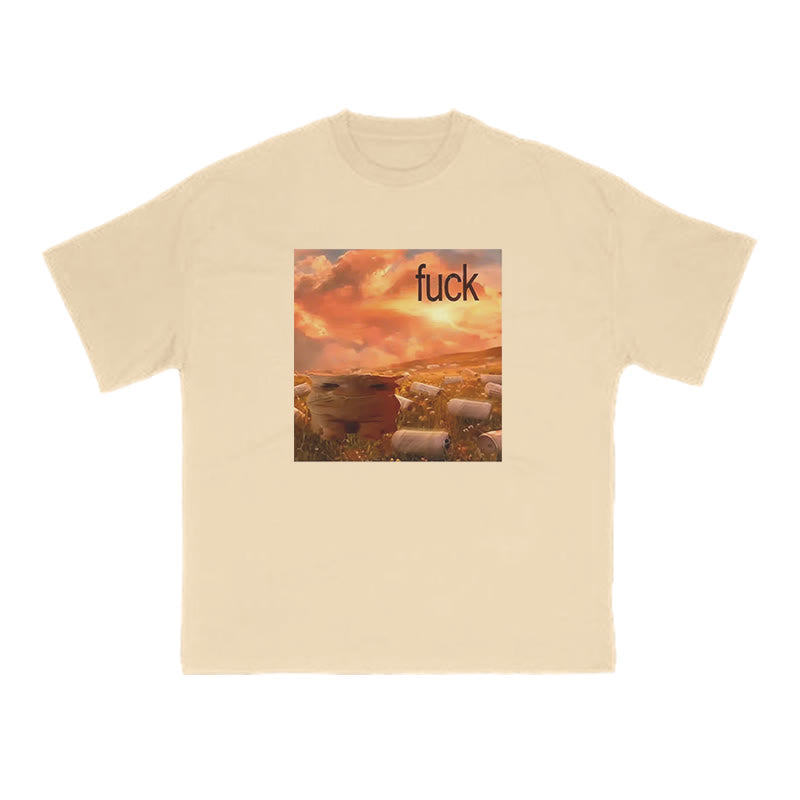 Cat Under The Sunset Print T-shirt